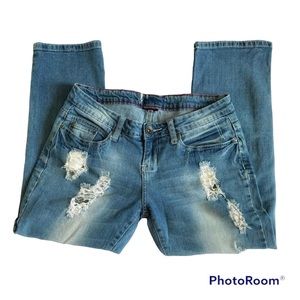 Cropped, distressed, straight jeans